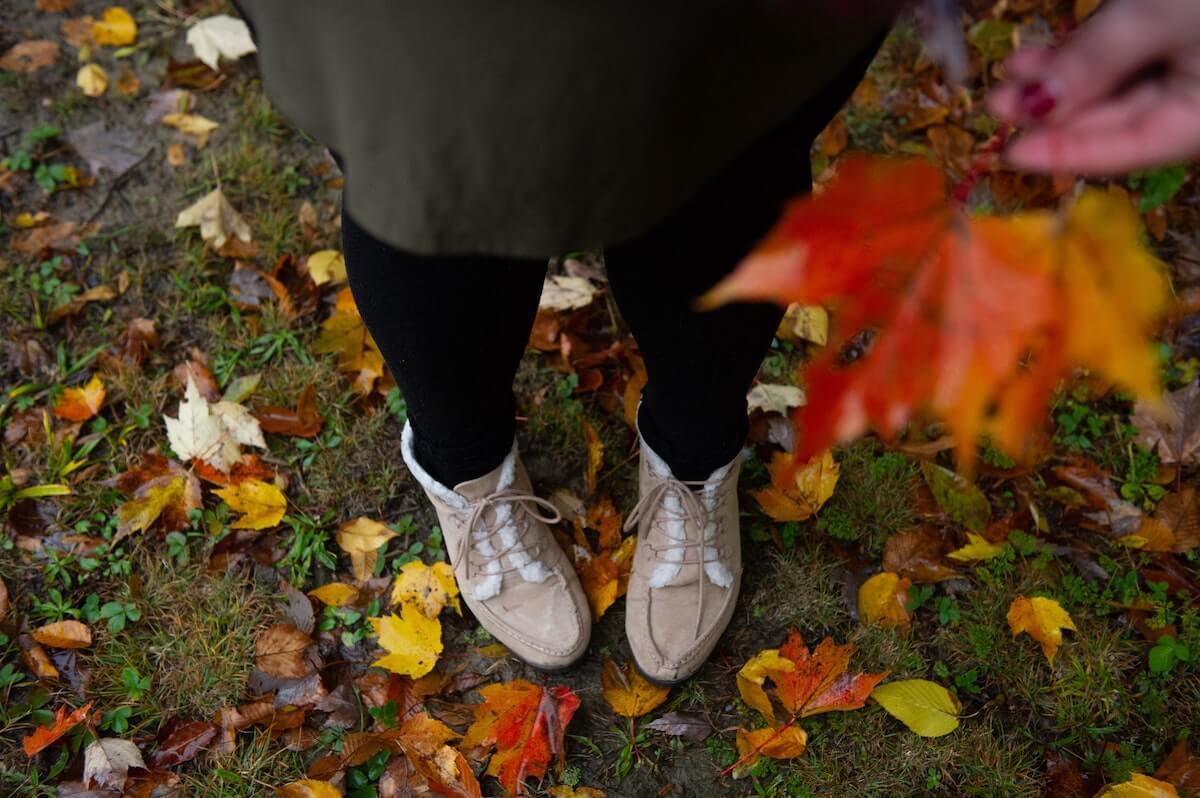 fall leaves by person's feet